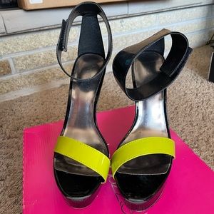 Black neon green platform heels
